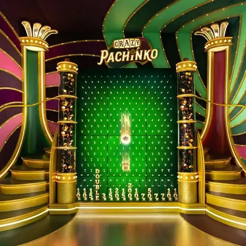 Crazy Pachinko — puck drops between pegs with 16 multiplier zones